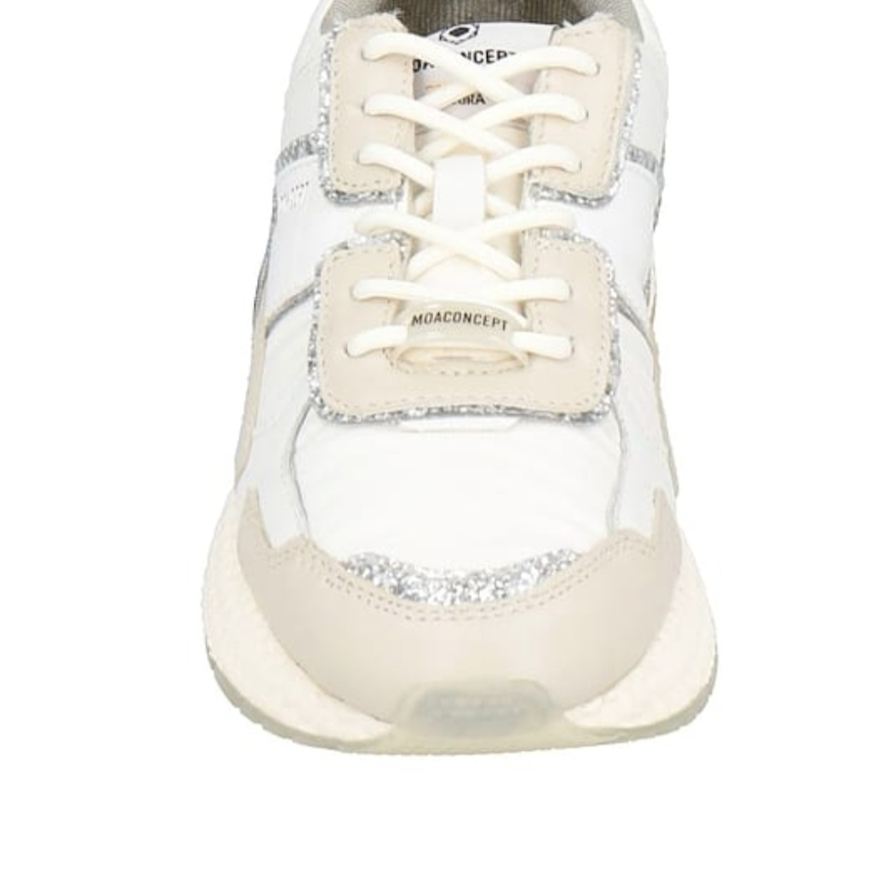 Silver and White Chunky Sneakers with Mixed Material Design